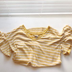 Yellow and white striped flowy- shirt